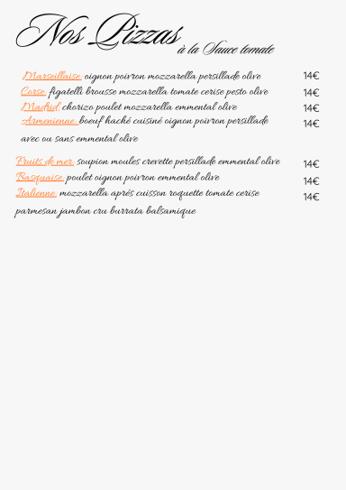 Carte des pizzas à la sauce tomate 2/2 Carte des pizzas à la sauce tomate 2/2