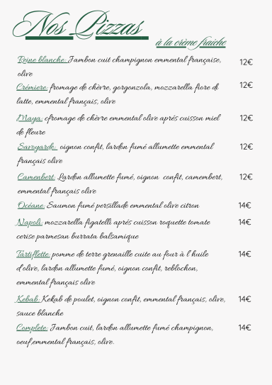 Nos pizzas à la crème fraiche 1/2 Nos pizzas à la crème fraiche 1/2